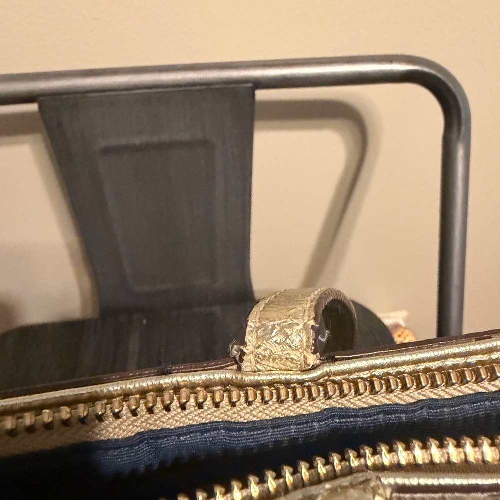Coach Y2K Blue Gold Script Canvas Tote Shoulder Bag Hearts Charm Zip Top - Picture 14 of 16